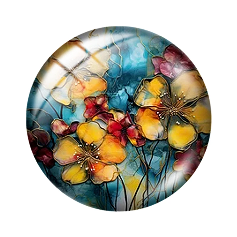 Wild Flowers Watercolor  10pcs mixed 12mm/18mm/20mm/25mm Round photo glass cabochon demo flat back Making findings