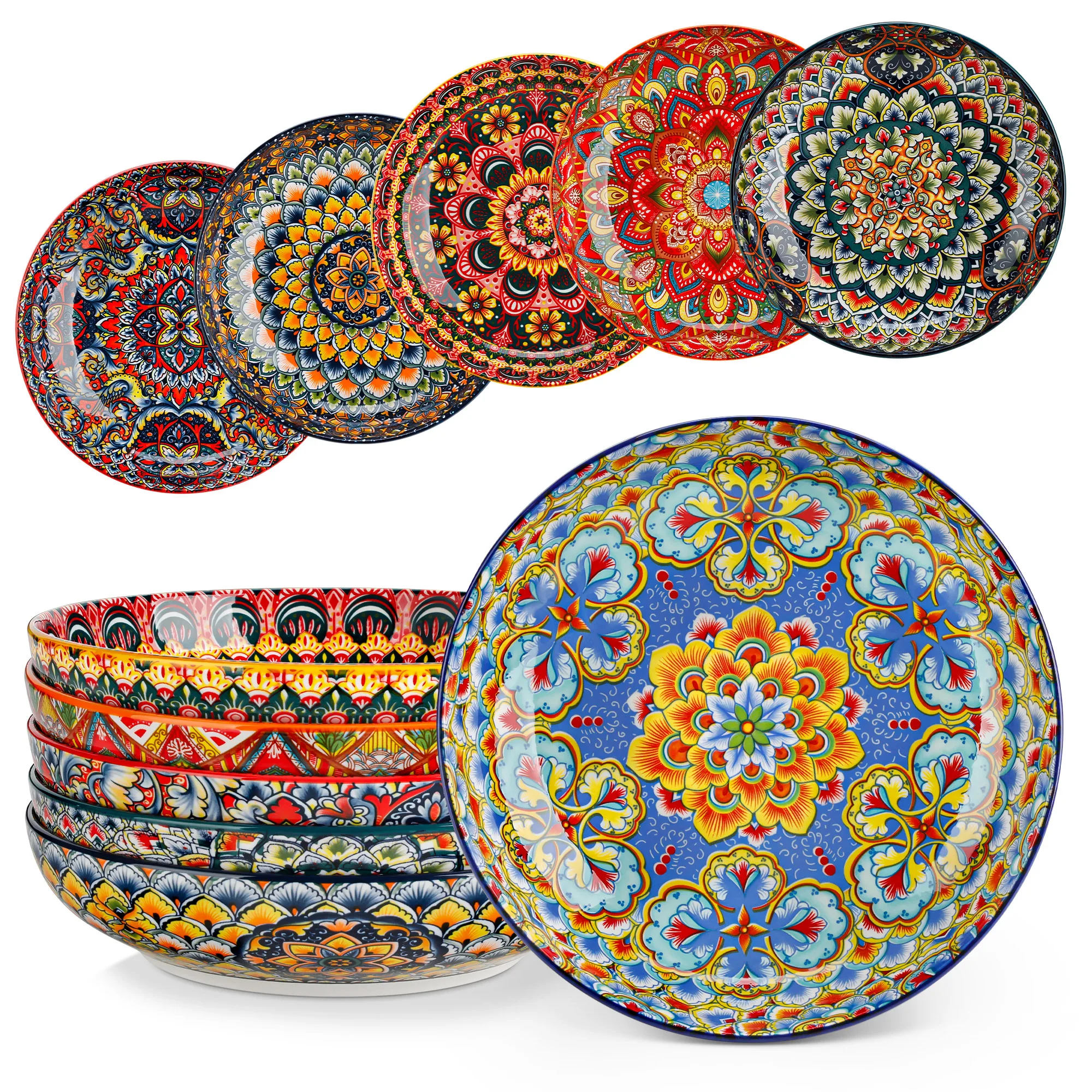 vancasso 6/12-teiliges LUMI 38Oz Porzellan-Suppenschüssel-Set, 25Oz Müslischalen, Böhmisches Doppelseitiges Geschirr-Set für Obst/Nudeln