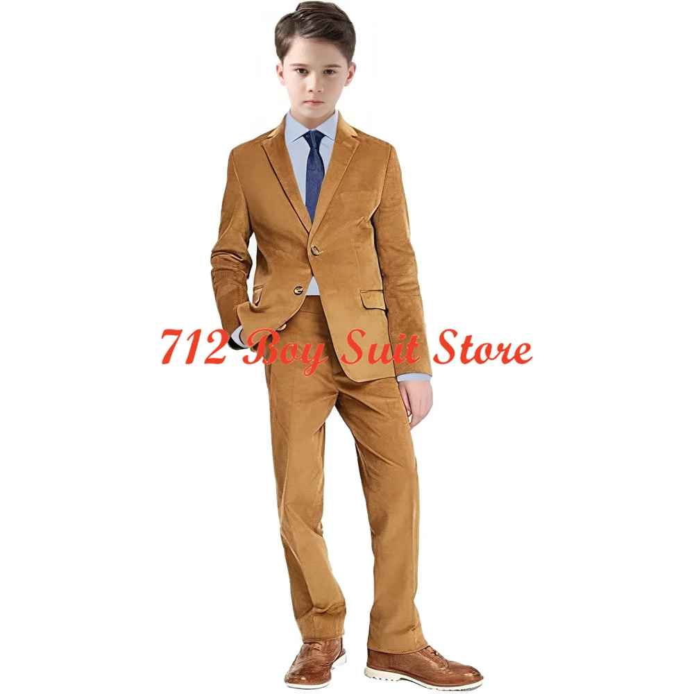 Boys' Suits Casual Velvet 2 Pieces Suit Vintage Wedding Tuxedos Notched Collar Jacket Blazer Pants Kids Outfit