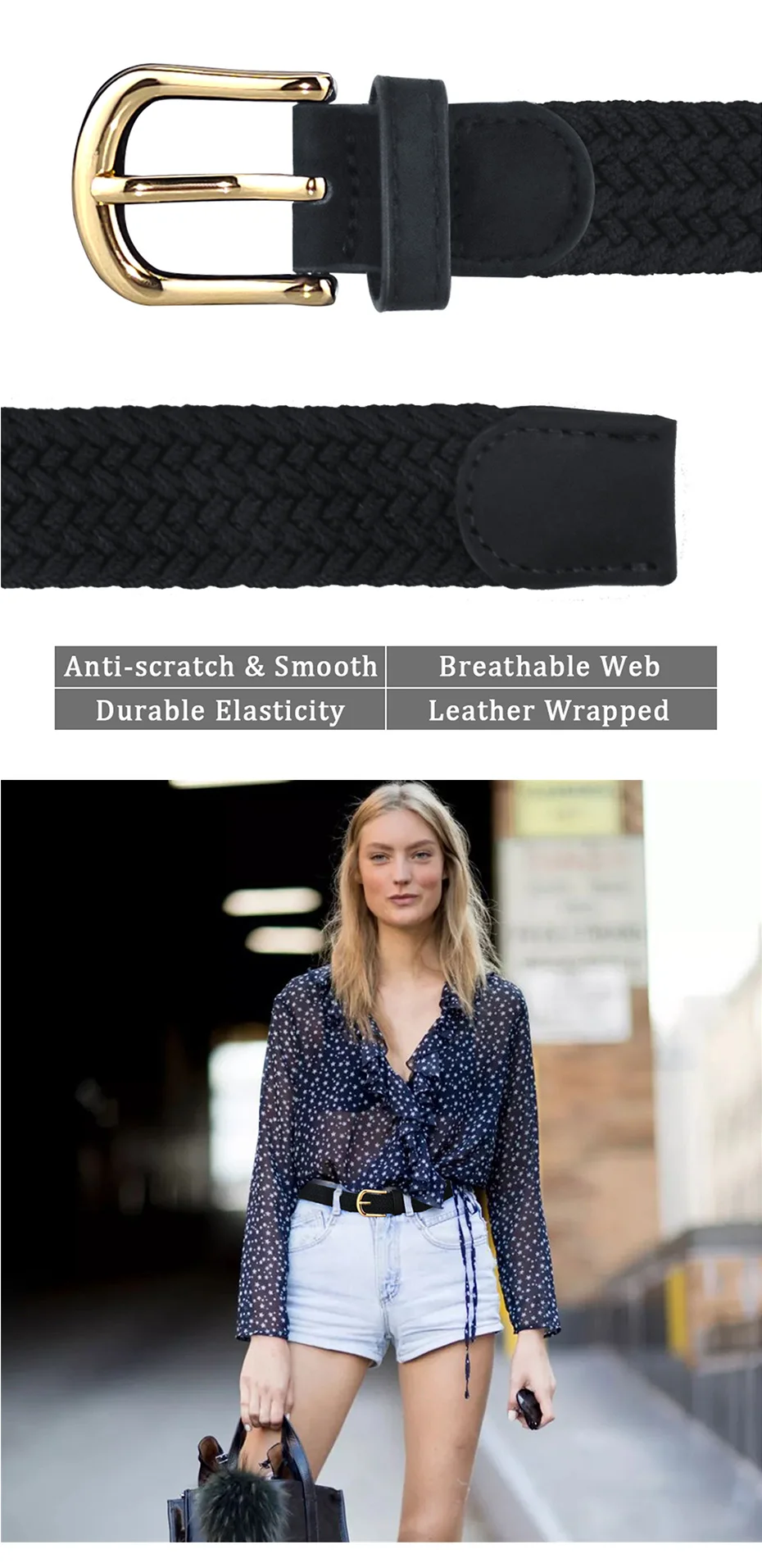 MaiKun Leinwand Geflochtene Gürtel für Frauen Mode Einstellbare Big Größe Metall Pin Schnalle Elastischen Bund Hohe Qualität Casual Stil – Detail 6