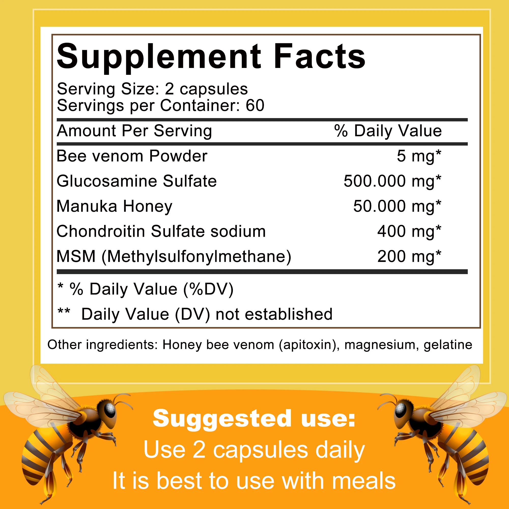 Natural Bee - Relieves Joint Pain and Stiffness, Promotes Bone Health, for Immunity and Anti-oxidation - 120 Capsules