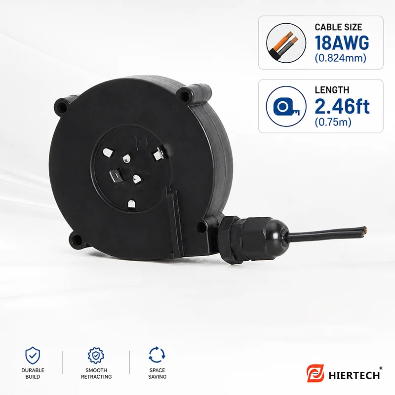 HIERTECH 2-core*18AWG power reel Length of 0.75m Auto-Retractable Rewinding Technology Use for Industrial Equipment&Device