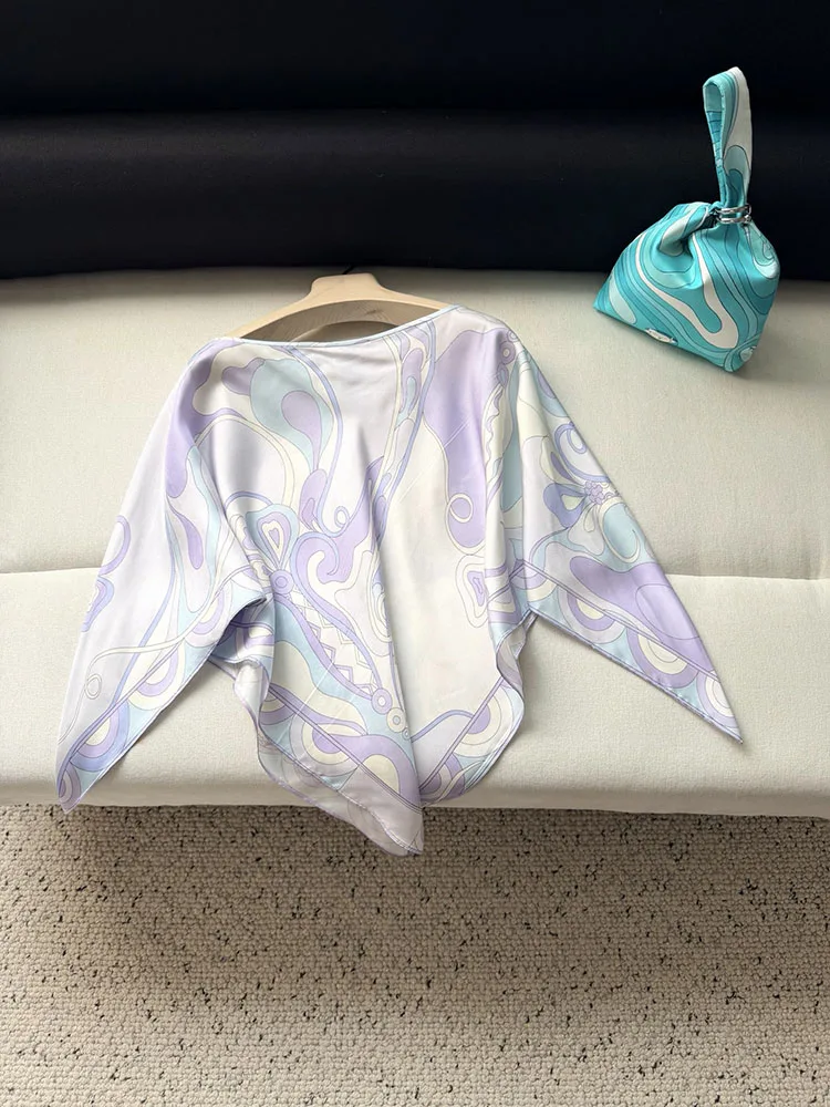 

Дизайнерские высококачественные летние шелковые рубашки с принтом и рукавами-крылышками, женские топы