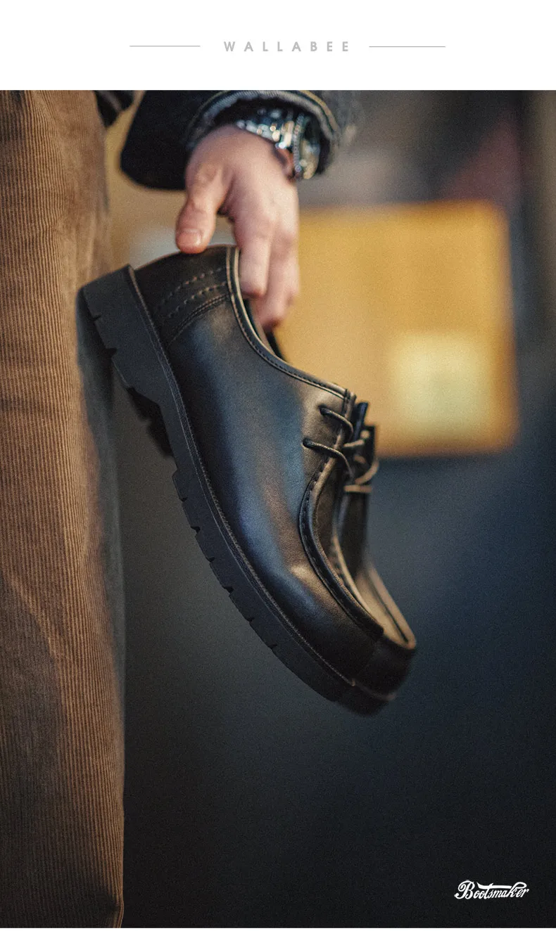 Maden Herren Vintage Schwarze Derby-Schuhe Schnürschuhe Runde Spitze Britische Büro-Halbschuhe für Geschäftsanlässe – Detail 16