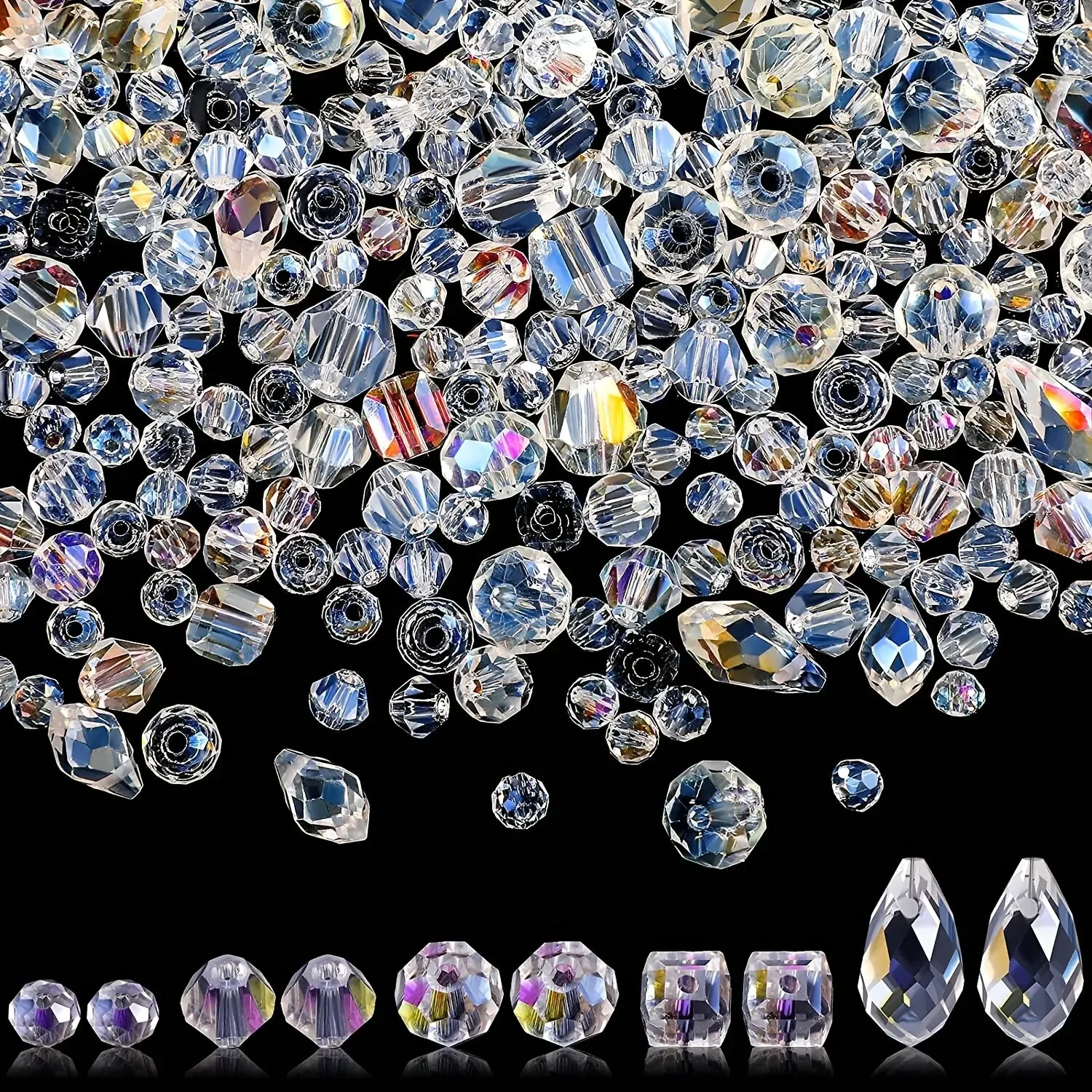 Rondelle en cristal de tailles mixtes, 300 pièces, pierres précieuses AB claires, perles en vrac, artisanat en verre de cristal clair, bijoux brillants, Kit de collier à faire soi-même