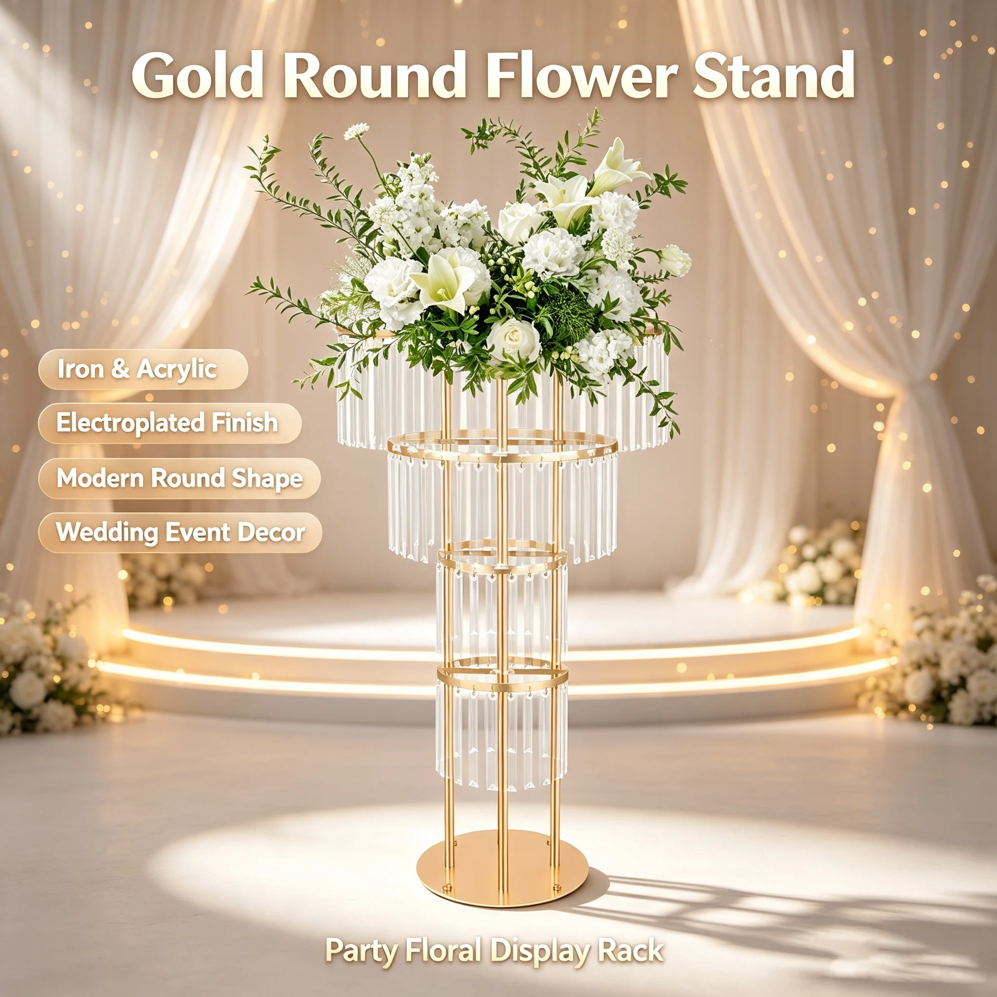 Centerpiece Vase Tall - Stojak na kwiaty ślubne z kryształami,