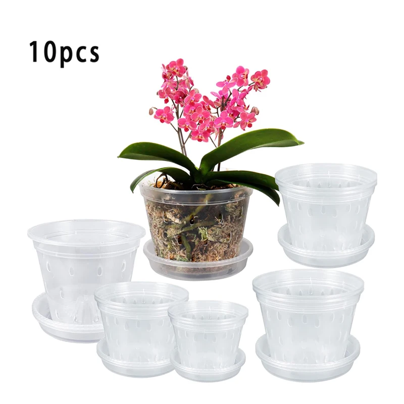 Plastic Orchid Pot 10 Pcs Clear Orchid Pots 2 Each of 4/5/5.6/6 and 6.8 Inch Orchid Planters Orchid Pot with Holes for Repotting