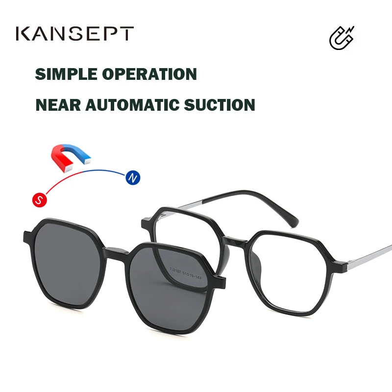 KANSEPT Magnetic Clip on Glasses Women Driving Polarised Polygonal Optical Myopia Eyewear Men Custom Prescription Glasses TJ2187