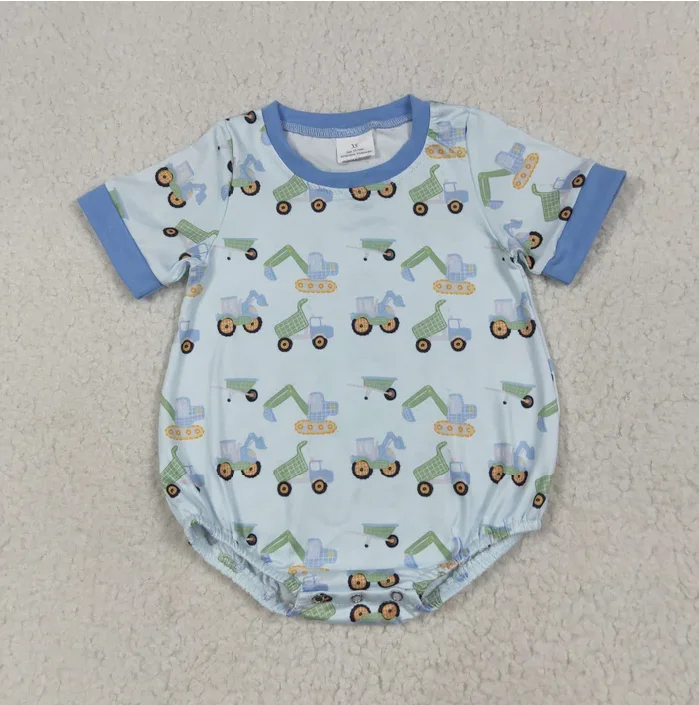 

Newborn Boys Summer Rompers Kids Short Sleeve Bule Onesies Toddler Boys Excavater Romper Jumpsuits Clothes