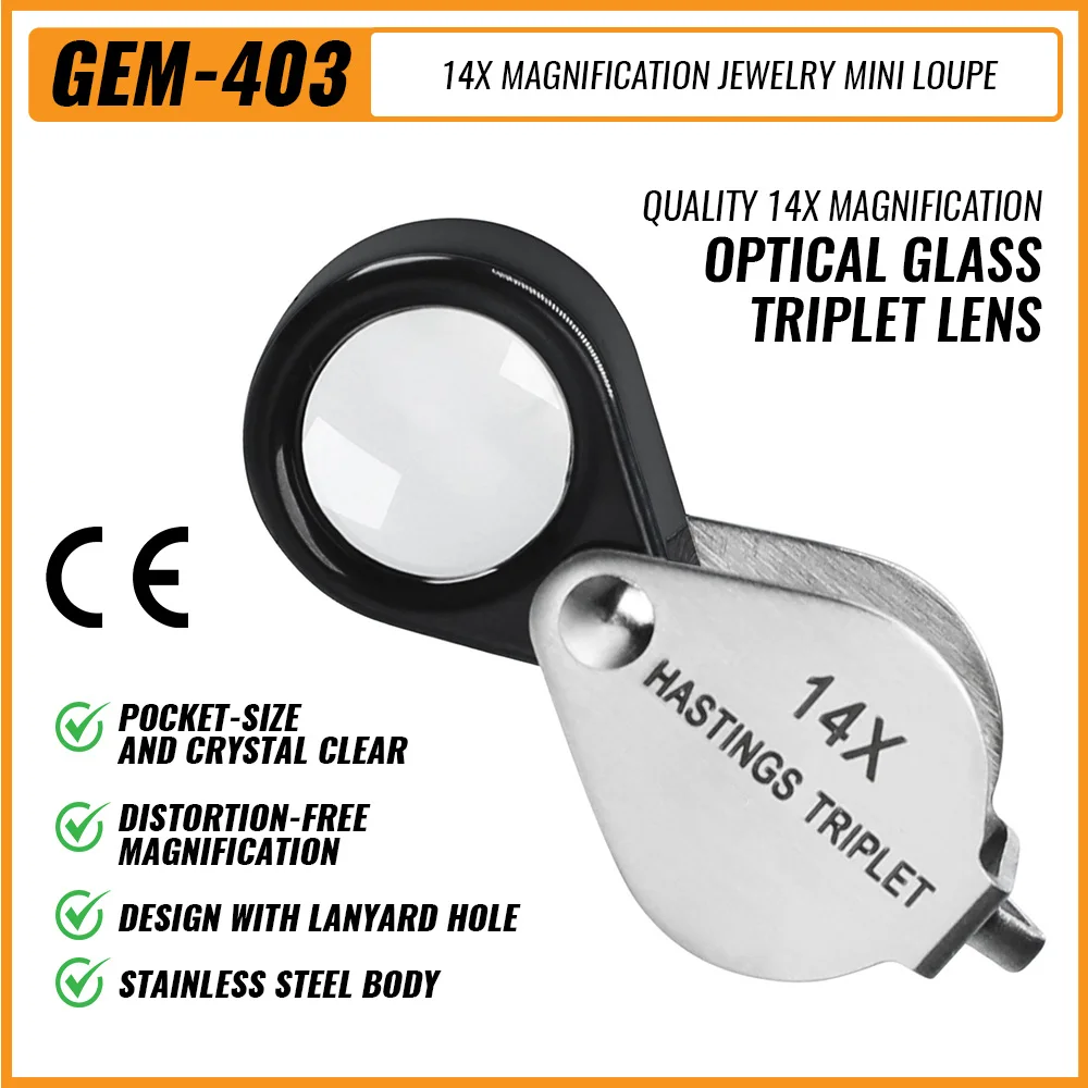 14X Gem Loop Magnifier Jewelry Magnifying Glass Jewelers Eye Tool Jewellery Folding Loupe Glass Lens Magnifying Triplet Glass
