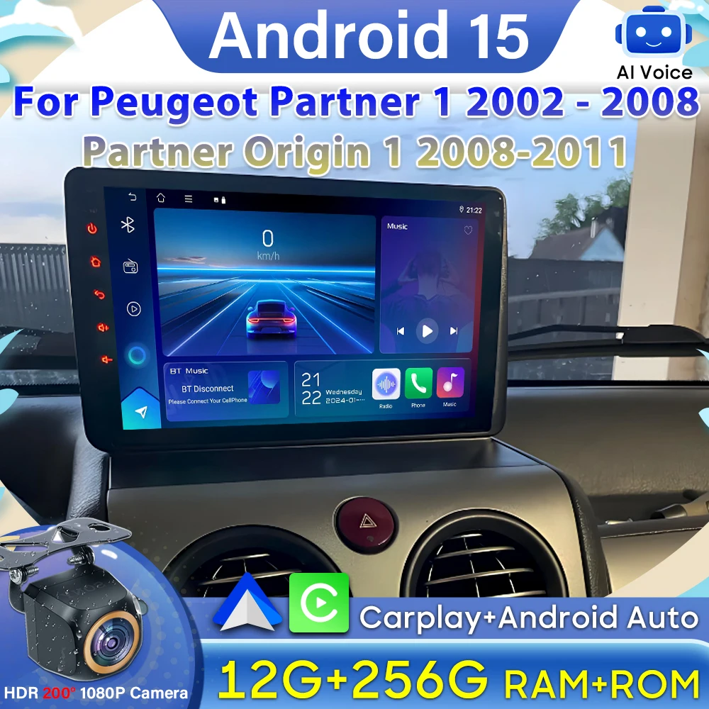 Android 15 Car Radio Carplay For Peugeot Partner 1 2002 - 2008 Partner Origin 1 2008-2011 Android Auto Multimedia Player Stereo-image