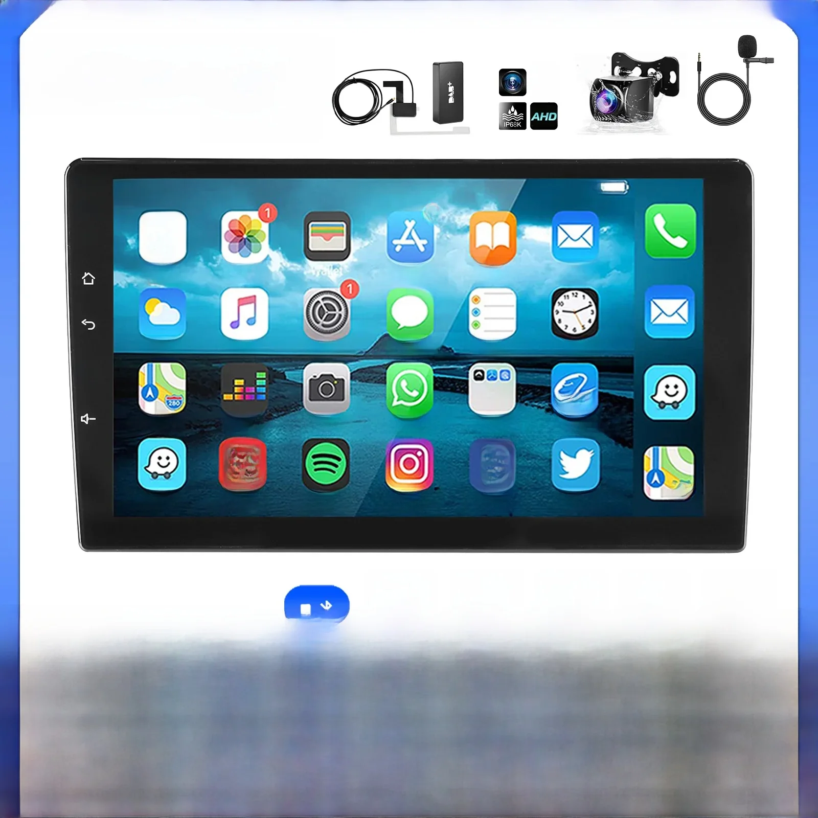 ESSGOO 4+64G Autoradio met Draadloos CarPlay en Android Auto, 9" IPS Touchscreen Double 2 DIN, GPS, SAT NAVI, FM, DAB+, Wi-Fi, USB, SWC, Multimedia Speler. - afbeelding 2
