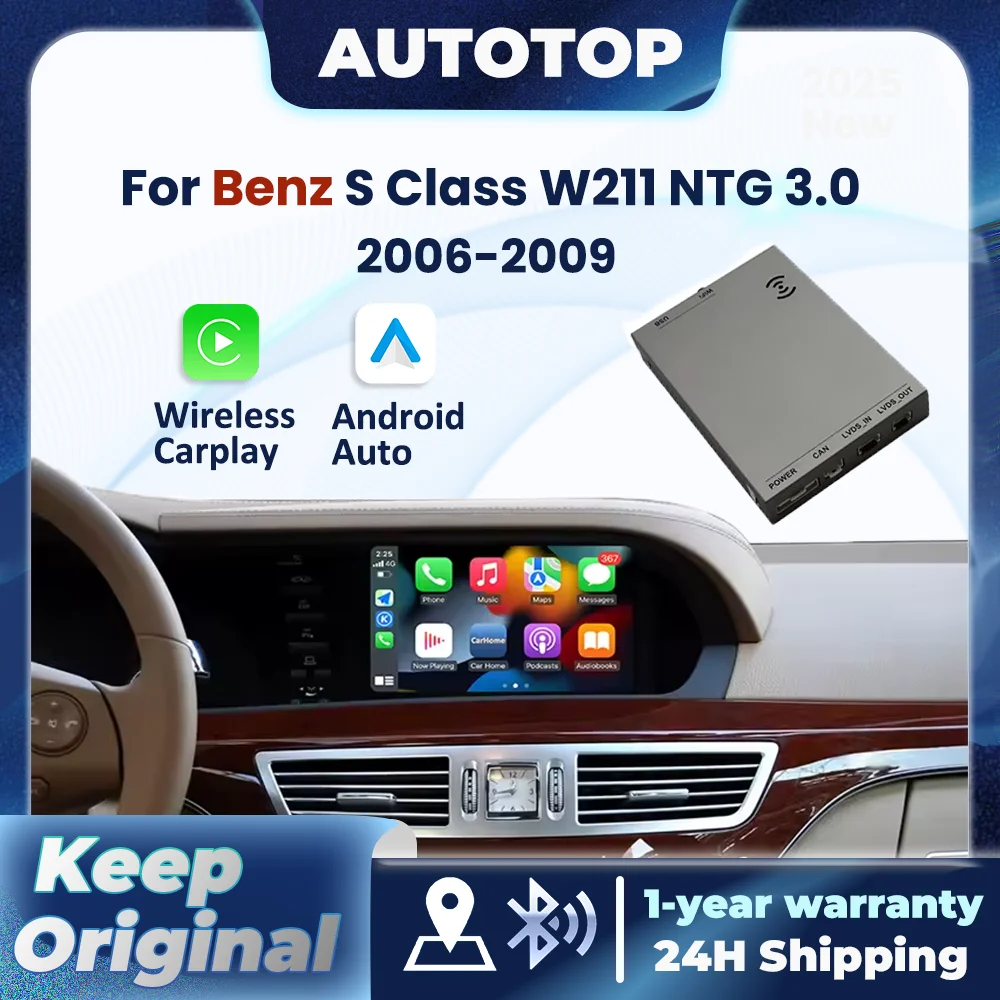 Décodeur automatique sans fil CarPlay Android pour Mercedes Benz classe S W221 NTG 3.0 NTG3.0 2006 – 2009 avec Module de voiture BT MirrorLink AUX