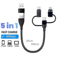 PD 65W 4 5 in 1 USB C Multi Fast Charging Cable Nylon Braided Sync Data Cord USB A/C to Type C/Micro For iPhone Samsung MacBook