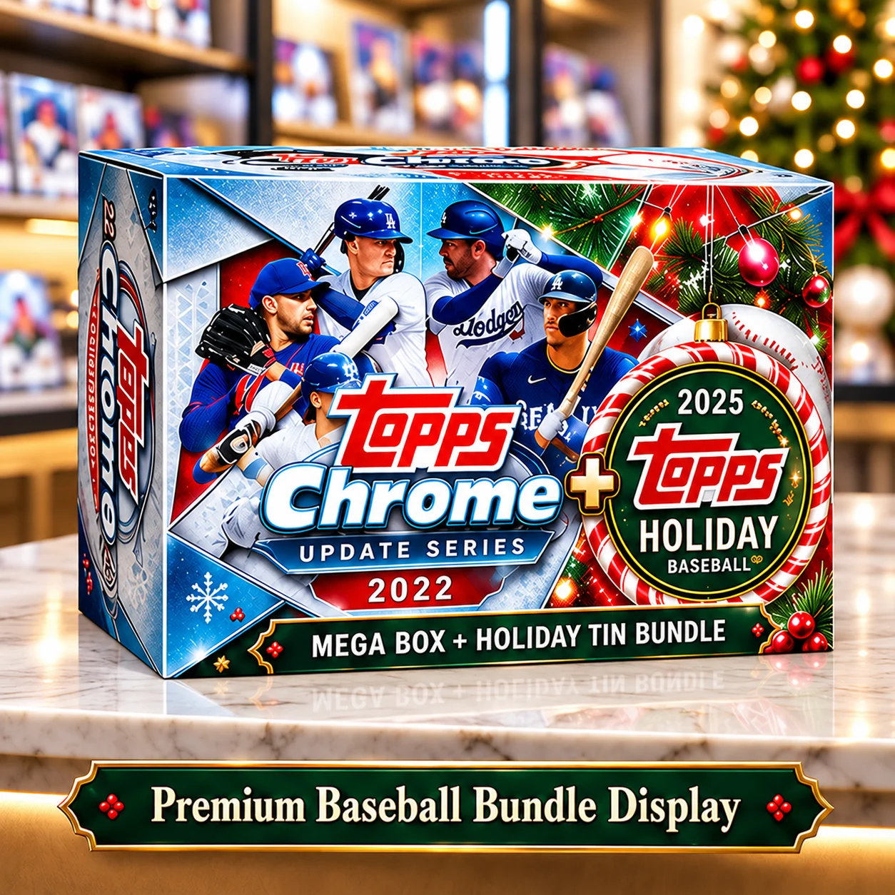 2022 Topps Chrome Update Series Baseball Mega Box With 2025 Topps Holiday Baseball Tin, 99 Total Cards, Look for Exclusive Purple Refractors And 6 Holiday Lights Parallels on Average