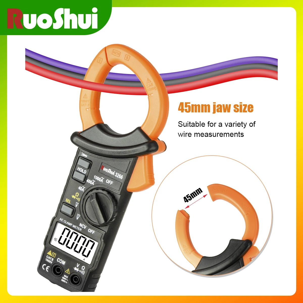 RuoShui 3266 مقياس رقمي عالي الدقة، شاشة عرض كبيرة عالية الوضوح، أقصى عرض، ارتفاع 4000 كلمة 15 مم