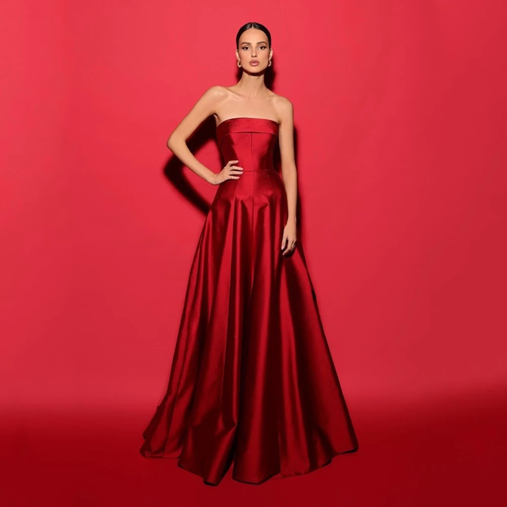 

Prom Dress Satin Strapless A Line Sleeveless Elegant Formal Party Gowns for Women 2025