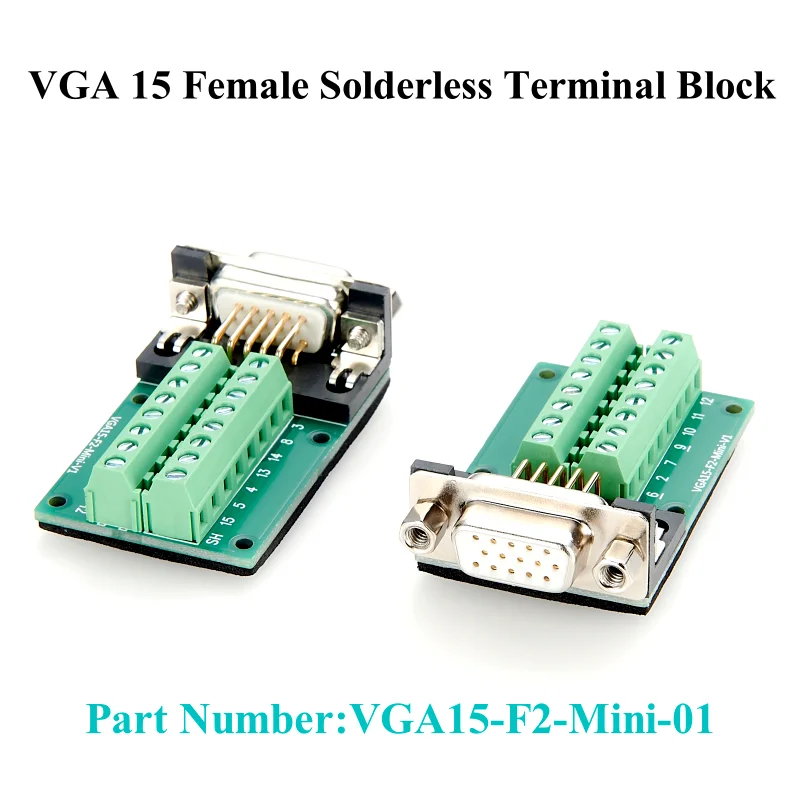 

VGA 15pin Female Adapter DB15 D-SUB Female 3 Row Plug Solderless Screw Terminals Breakout PCB Board Signal Module for Industrial