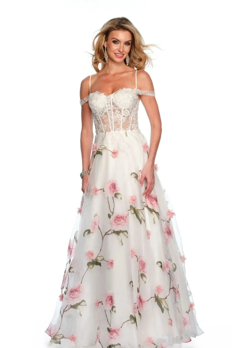Jessica Floral Lace Embroidery Evening Dresses Gorgeous White Tulle Prom Dresses Corset With Exposed Back Vestidos De Fiesta
