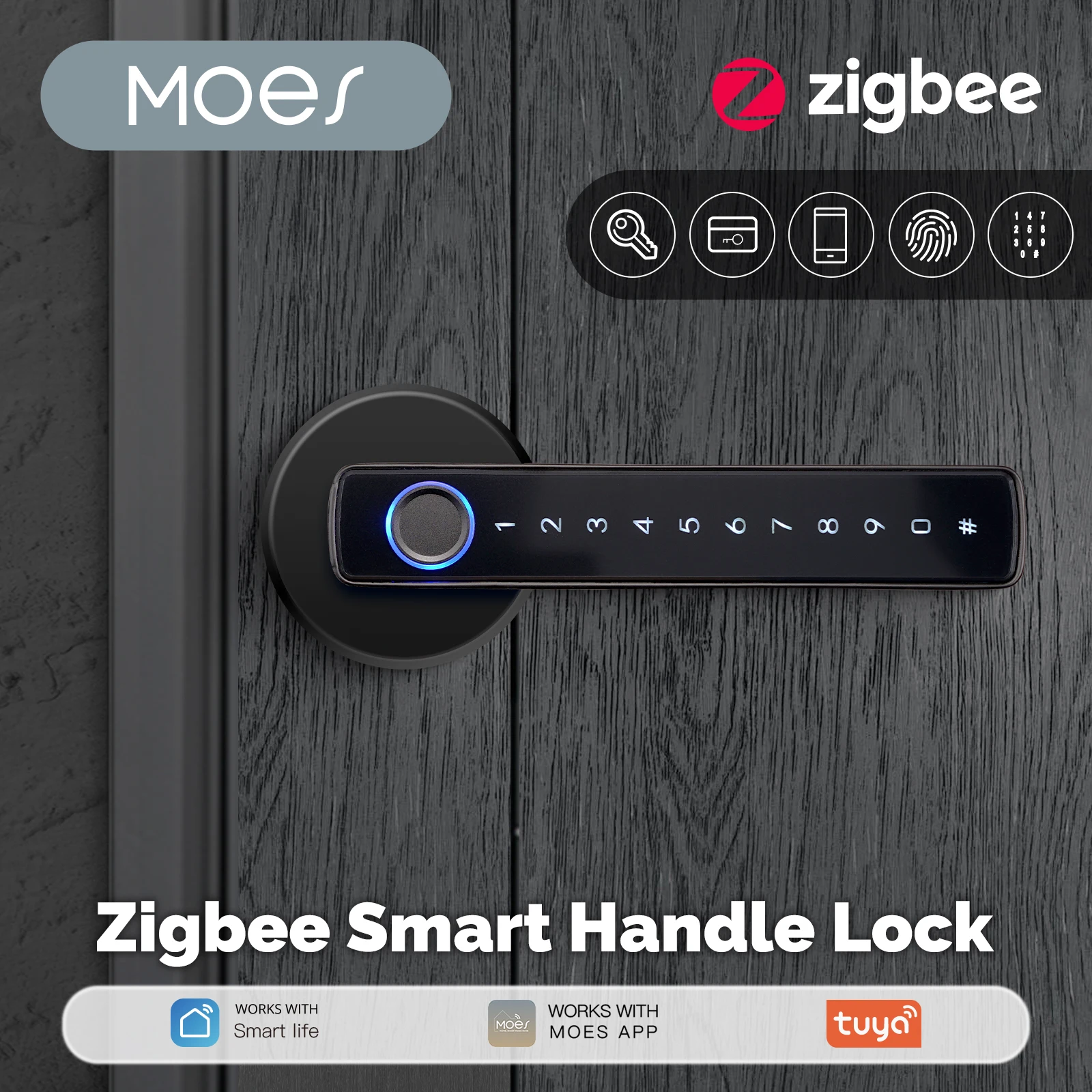 MOES Tuya ZigBee Smart Fingerprint Door Handle Lock Password IC Card Keyless Entry Wall Switch Alexa Google Hub Required