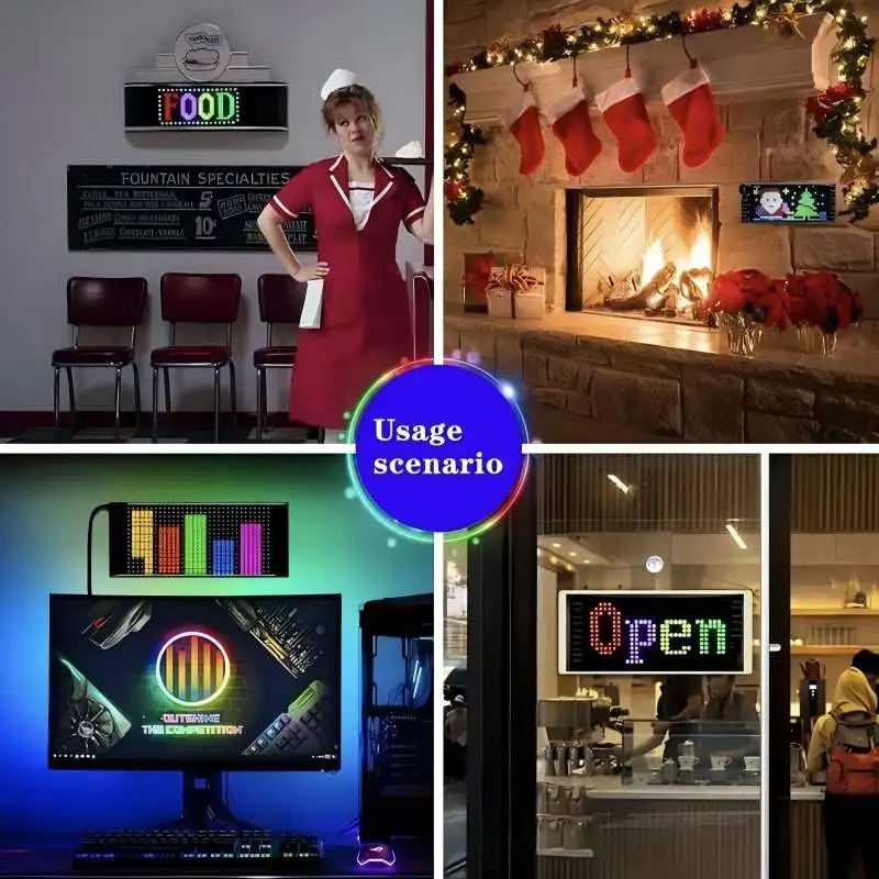 ضوء LED الذكي - لوحة LED مرنة قابلة للبرمجة، شاشة LED مصفوفة، يتم التحكم فيها في التطبيق، نص DIY، صور، GIFs، الخطوط #2