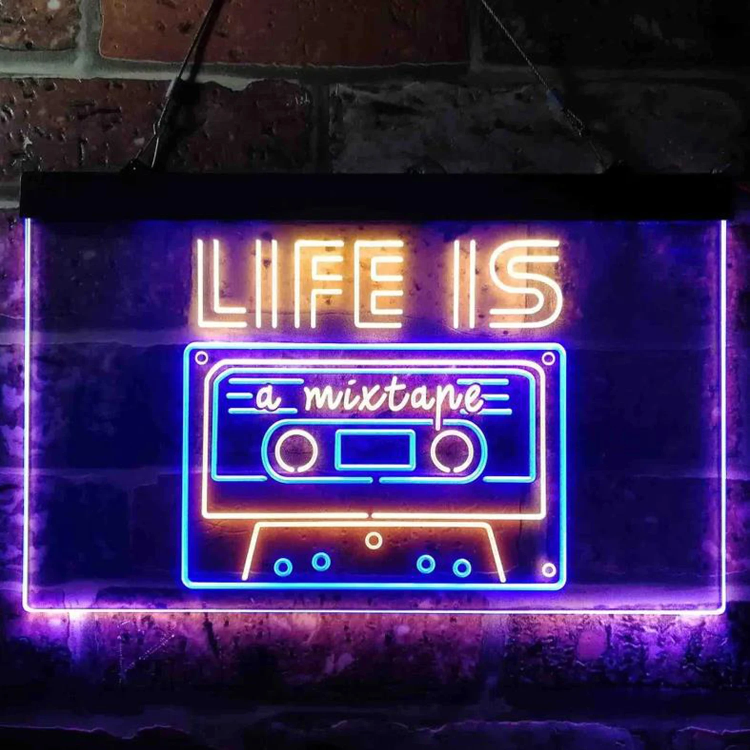 Custom Dual Color Neon Sign Life is a Mixtape Cassette Tape Neon Bedroom Decor Dual Color LED Neon Light Boxtop Wall Decor Sign