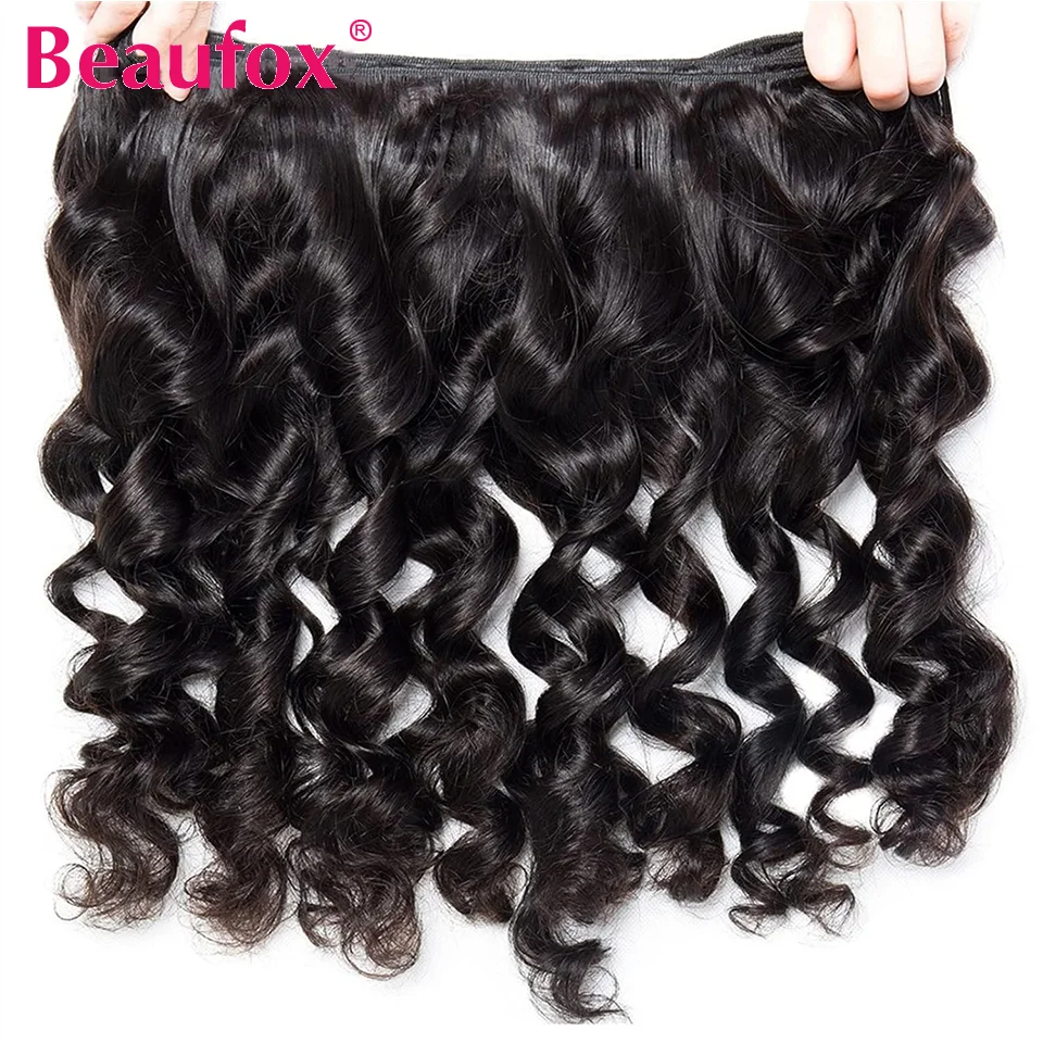 Beaufox-Indian Cabelo Humano Weave Pacotes, onda solta, Remy ondulado, cor natural, negócio, 1 pc, 3 pcs, 4 pcs