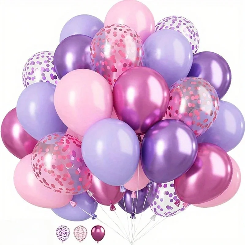 50-teiliges Ballon-Set für Hochzeiten, Geburtstage, Macaron-Rosa-Lila-Metall und Konfetti-Ballons, verwendet für Partys im Innen- und Außenbereich