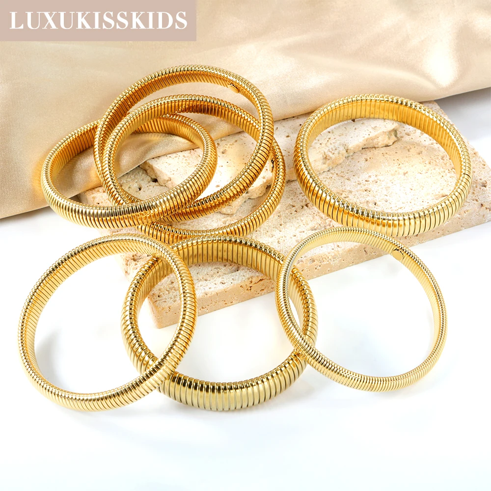 LUXUKISSKIDS Texture Flex Snake Chain Necklace Bracelet Sets Gold Plated Soft Bangle Stainless Fashion Woman/Men Jewelry Gifts