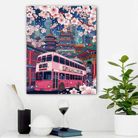 YIJIE Paint by Number City Sakura Train DIY Hand Painted Painting Canvas Coloring Unique Surprise Gift Home Decor