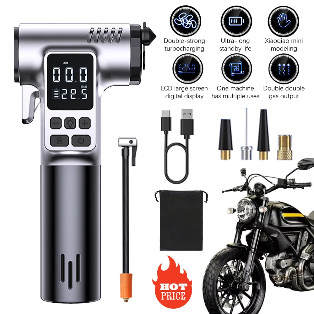 Compressore d'aria compressa per pneumatici per biciclette per auto con batteria elettrica LCD 150PSI, display digitale per pompa d'aria elettrica wireless DHL