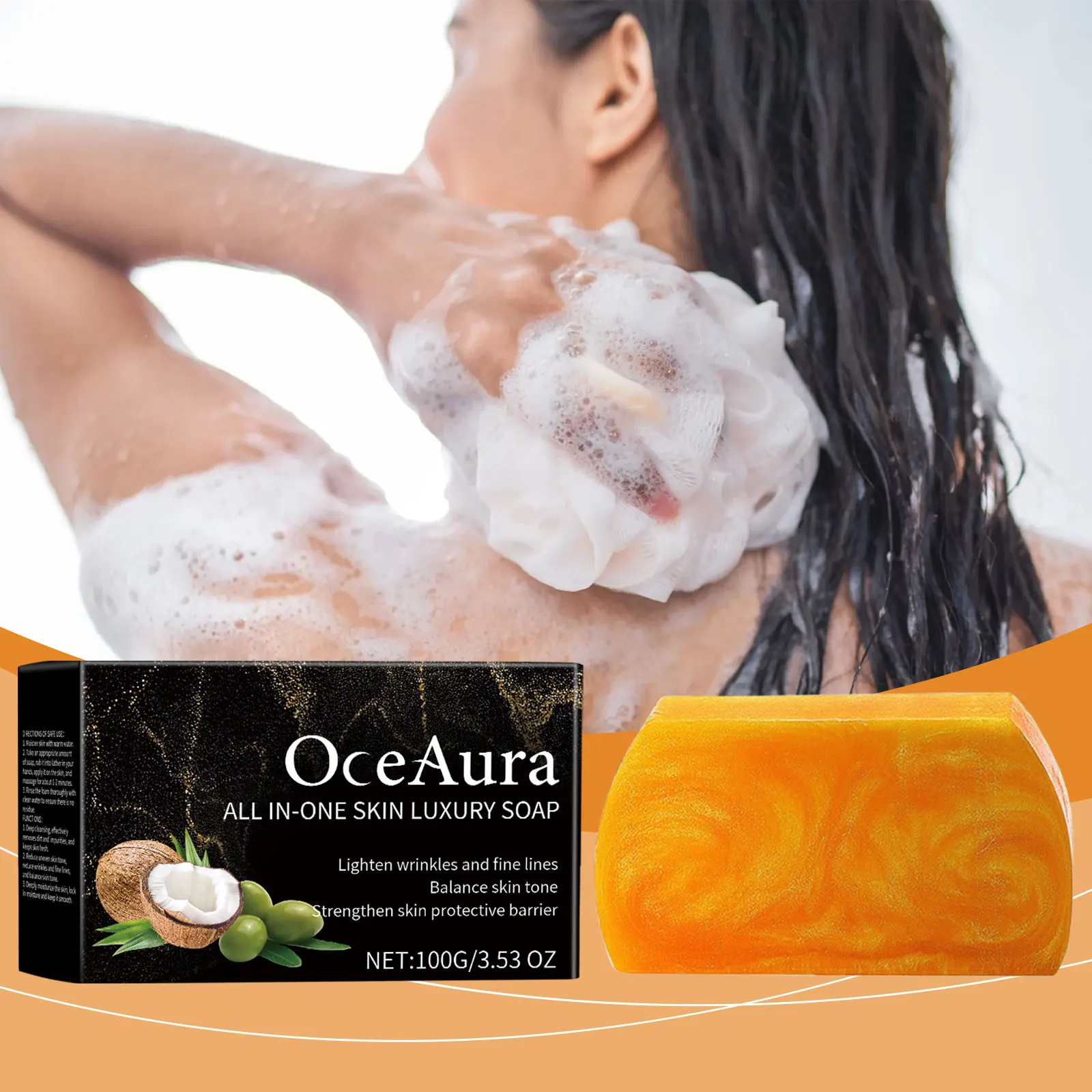 OCEAURA 100G All In-One Skin Luxury Soap Gentle Cleansing and Moisturizing Skin, Refreshing Shower Care Soap