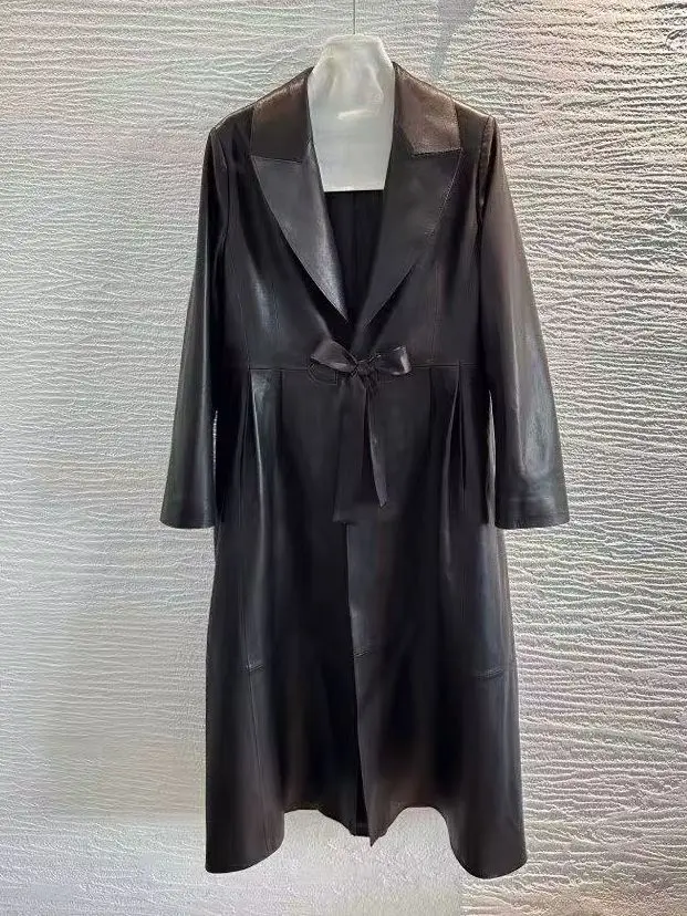 Exclusive Classic High-End Quality Genuine Leather Long Trench Coat