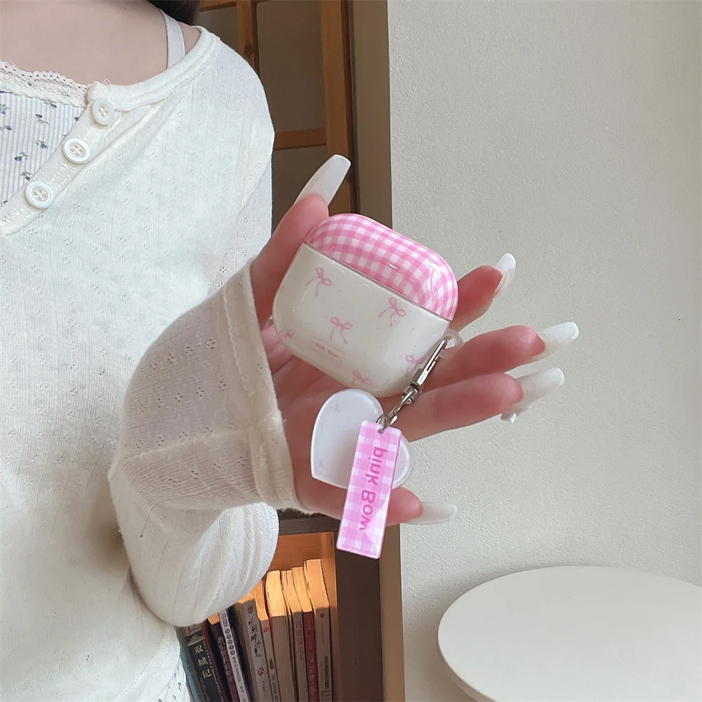 

New Cute and Fashionable Checkered Butterfly Bow with Hanging TPU Earphone Cover Suitable for Apple AirPods 4/3/2 Pro 2/3 Blueto