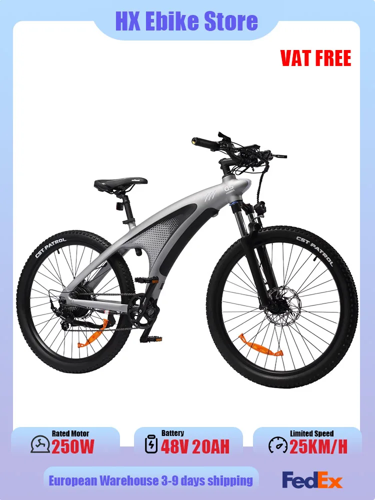 HX Q5 Elektro-Mountainbike für Erwachsene 250W Nennleistung Motor Drehmomentsensor 85Nm 48V 20Ah Herausnehmbarer Akku 25KMH 27,5x2,25 Zoll E-Bike