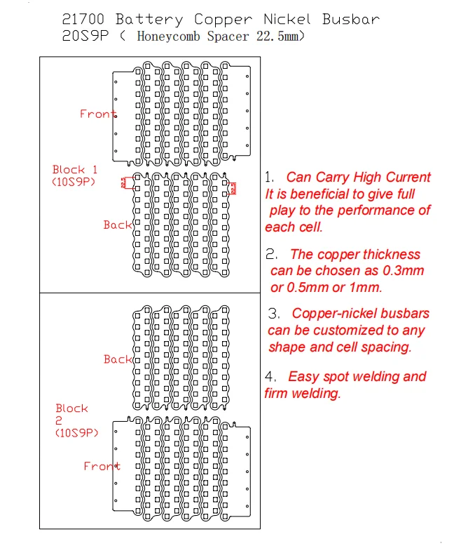 WELLGO 1SET Wholesale Composition Sheet Custom Size Battery Connector 21700 20S9P 22.5MM Spacing Copper Nickel Sheet Busbar