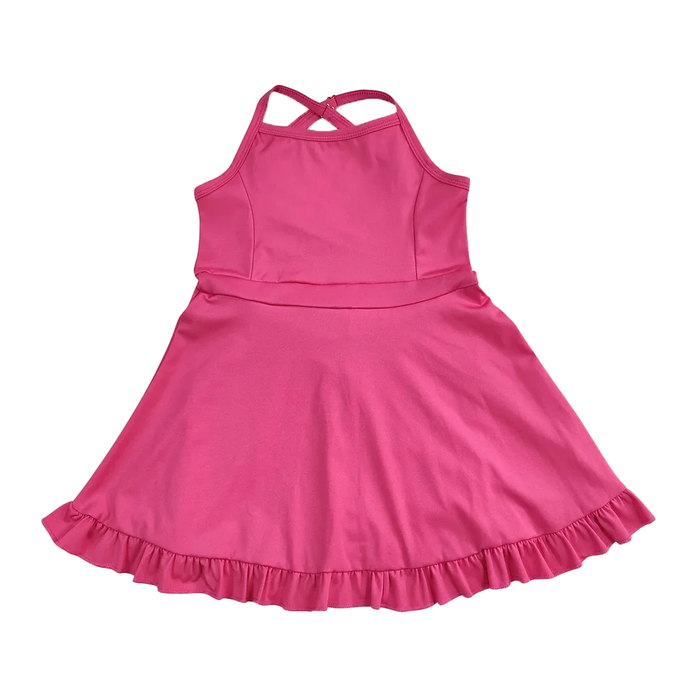 

S0440Baby Girls Summer Swimsuits Baby Girls Hotpink Knit Knee Length Dresses