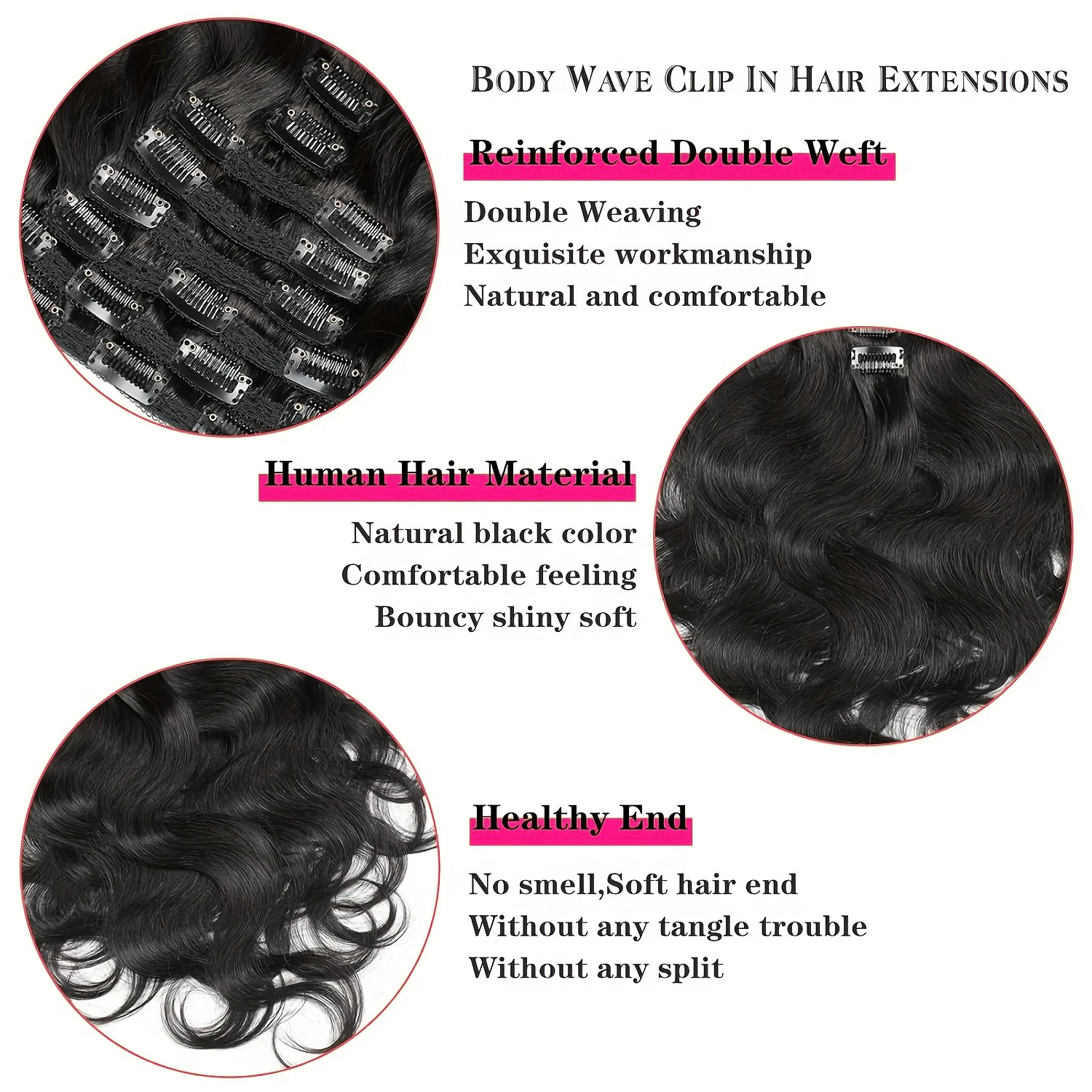 Body Wave Clip In Hair Extensions 100Real Human Hair 120g/Set Natural Black Color Body Wave Clip Ins Przedłużanie włosów dla kobiet