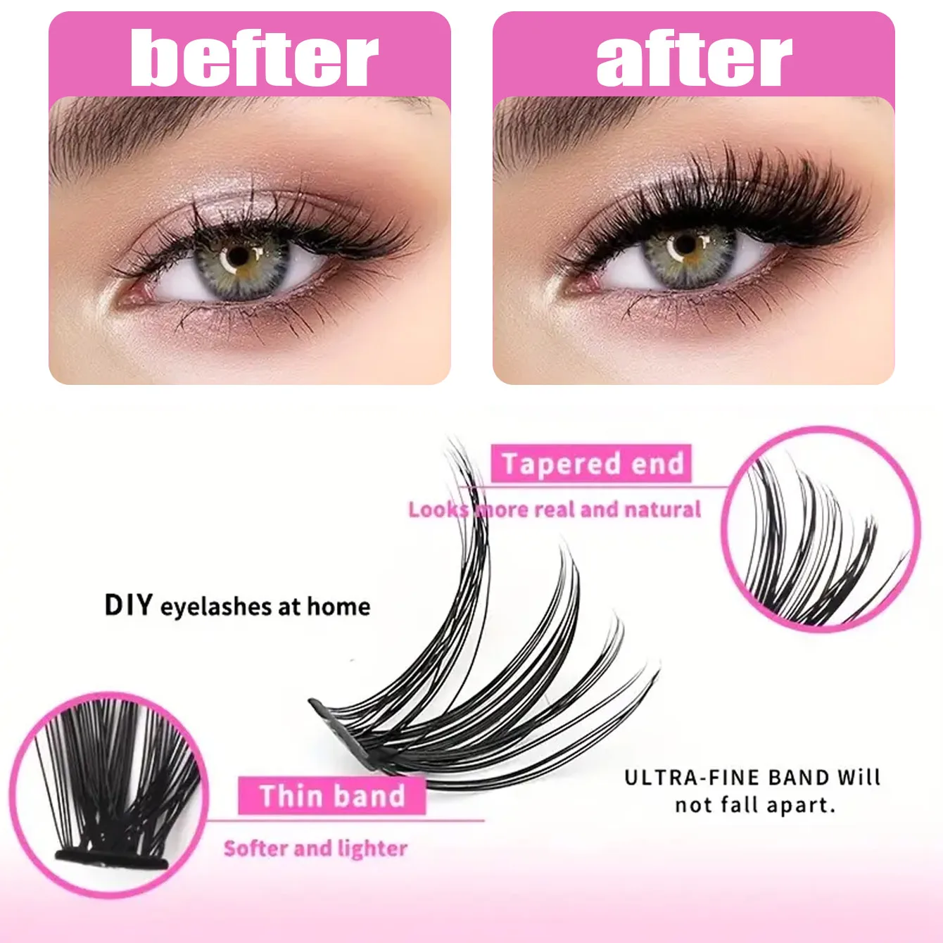 DIY Eyelash Extension Kit Individual Lashes Cluster 9-16mm Mix Lash Clusters Bond and Seal and Lash Applicator makeup tool