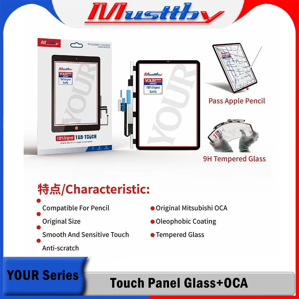 Musttby 2pcs 100% OEM Your Series Touch Digitizer Glass With OCA For iPad 6 7 8 9 Air 2 3 Pro 9.7 10.5 11 12.9 Mini 2 3 4 5