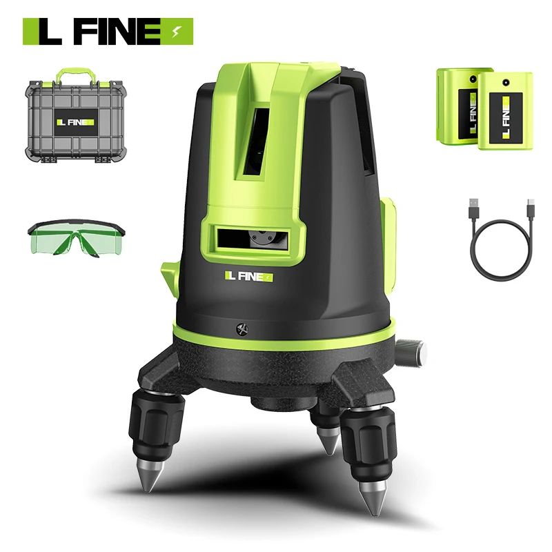 5 Lines 6 Points Laser Level Self-Leveling Horizontal and Vertical Cross Super Powerful Green Beams Laser Level With 2 Battery