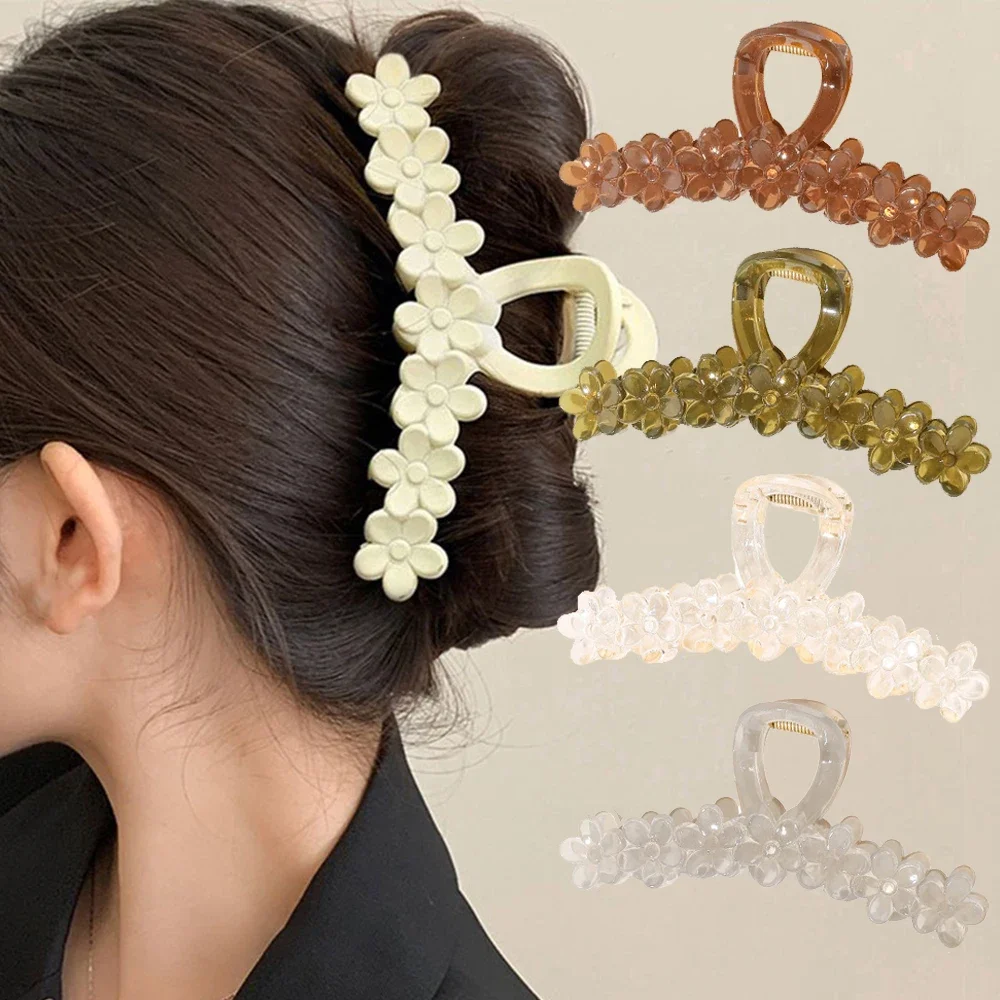 Kwiat kobiety spinki do włosów klip duża wsuwka krab moda Korea akrylowe spinki do włosów Shark kucyk nakrycia głowy dziewczyny akcesoria do włosów — zdjęcie 2