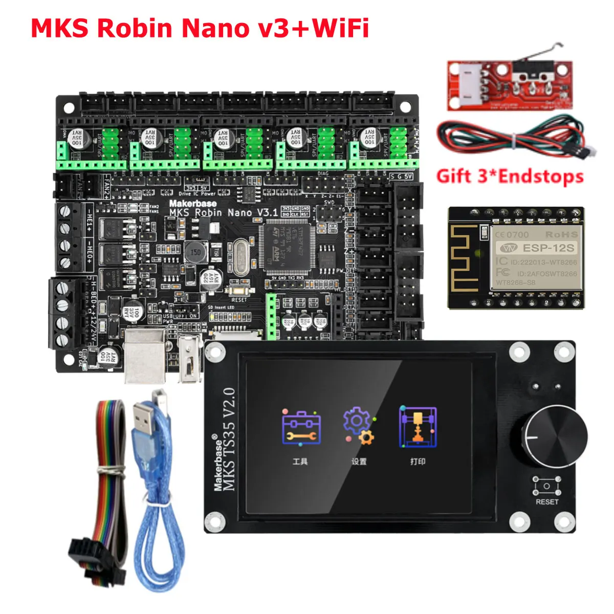 MAKERBASE Motherboard MKS Robin Nano V3 Control Board 3D Printer 32 Bit Controller Kit TS35 Touch Screen Display Robin Nano V1.2