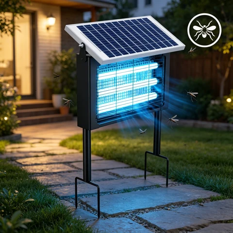 High Voltage Solar Bug Zapper Lamp, Energy Saving Mosquito Killer for Outdoor Patio, Yard, Pool, Camping and Farm