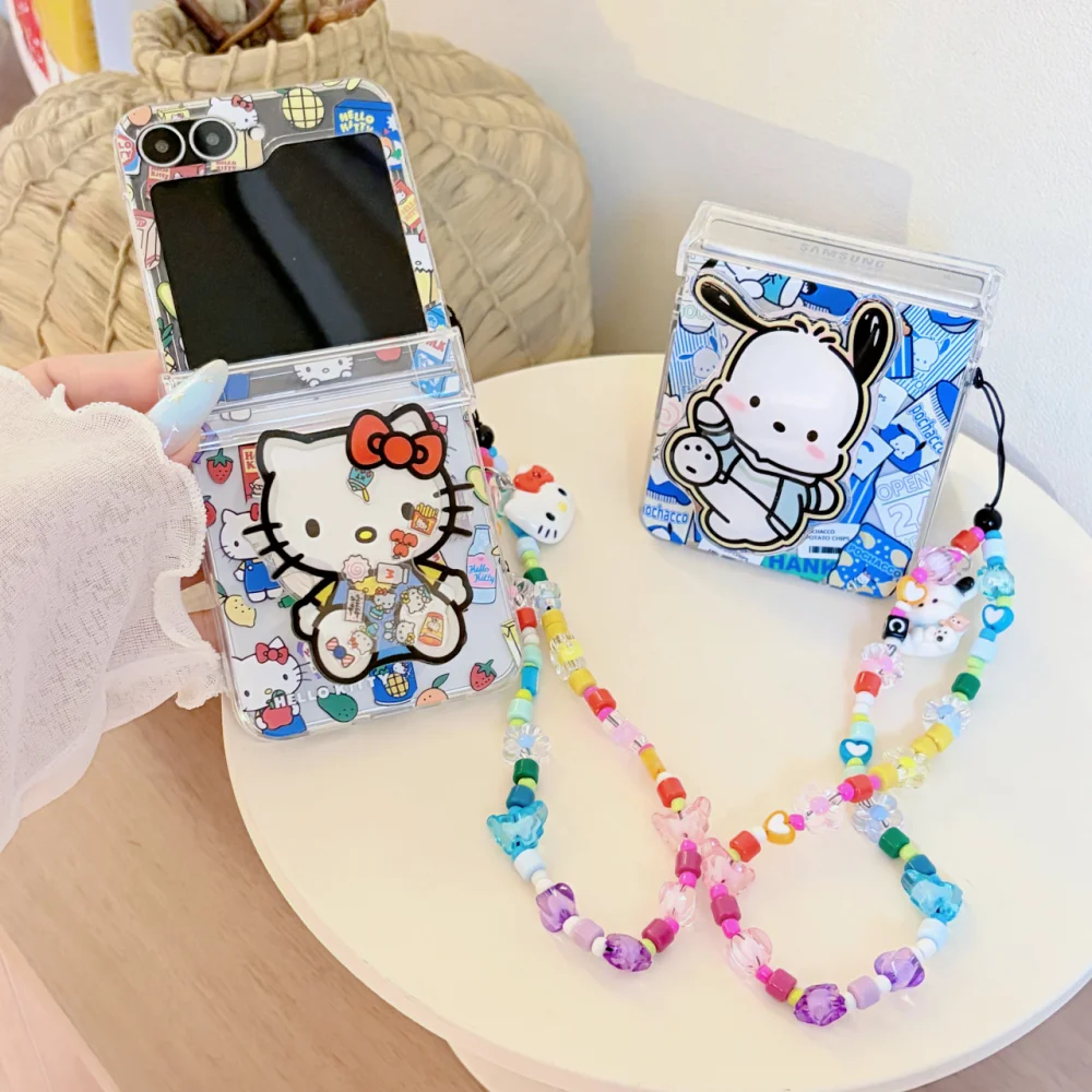 Cute HelloKitty Kawaii Puppy Phone Case for Samsung Galaxy Z Flip 8 Flip 7 Z Flip 6 Z Flip 5 4 3 Fashion Cartoon Anti-fall Cover