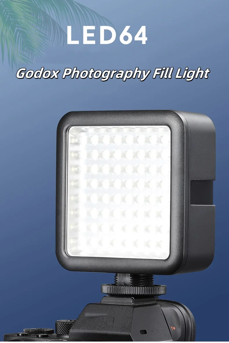 Godox 64-LED Video Light Camera Hot Shoe Fill Light Adjustable Brightness & Color Temperature for Vlog Live Streaming Photograph