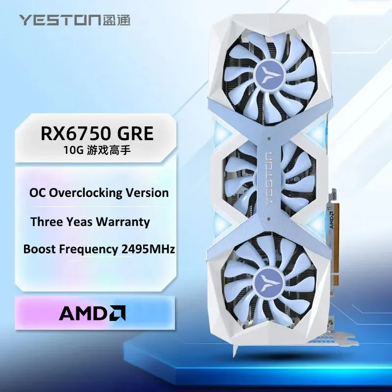 Gebrauchte yeston-amd rx 6750gre eagle 10g drei fan grafikkarte, placa de vídeo, gddr6, 192 bit, pcie 4.0,