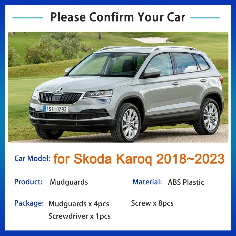 for Skoda Karoq 2018 2019 2020 2021 2022 2023 Mud Flaps Mudguards Splash Guards Front Rear Wheels Fender Flare 4Pcs Accessories