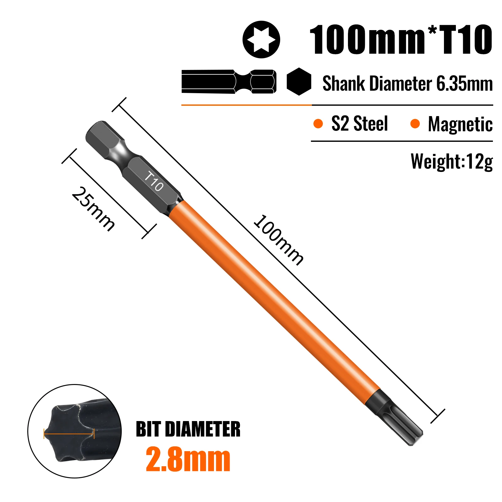 Torx-schroevendraaierbitsset Individuele bits T5-T40 75/100/150 mm lengtes Sterk magnetisme Hoge hardheid S2 gelegeerd staal 1/4 zeskantschacht