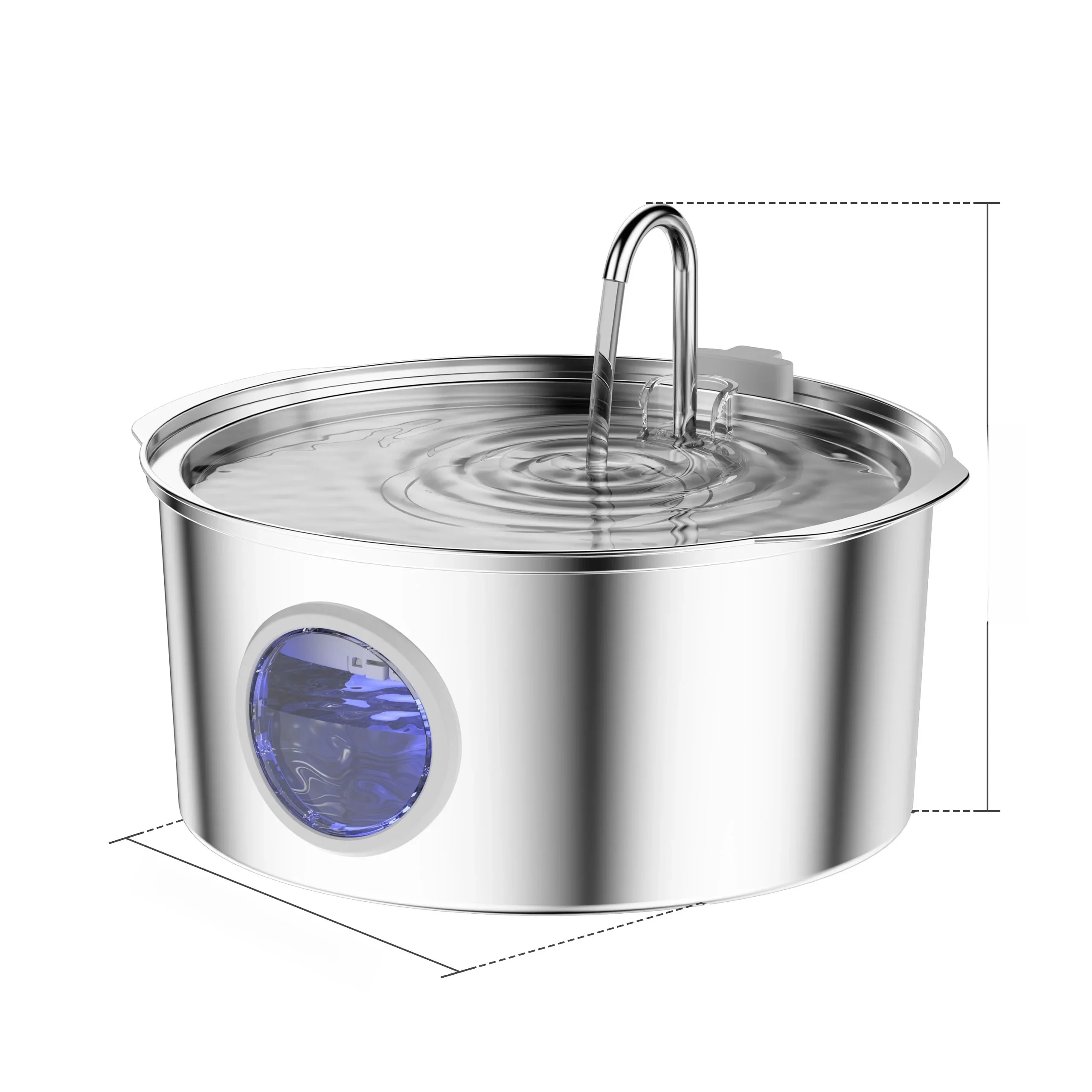 Fontaine d'eau automatique en acier inoxydable pour chat, grande capacité de 7l, pour chien et animal de compagnie, bol d'alimentation, fenêtre silencieuse (sans prise 5V 1A)